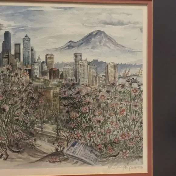 Sarah Clementson 1996 Seattle Landscape Print Numbered & Framed 592/1000